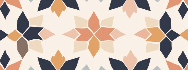 Poster - Seamless geometric pattern with star shapes in orange, beige, and blue tones.