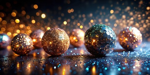 Wall Mural - Glittering balls with shimmering effect on a dark background, lottery, celebratory,  lottery, celebratory, night, colorful