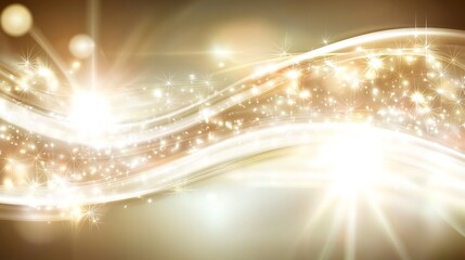 Wall Mural - Golden Waves of Light and Sparkling Stars