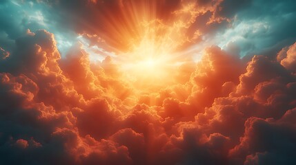 Wall Mural - Heavenly light breaking through dramatic cloudscape