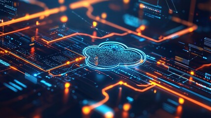 Aufkleber - Futuristic Cloud Computing Network Digital Data Transfer Technology