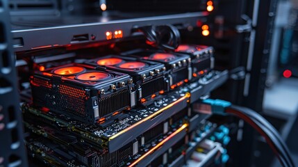 Fototapete - Powerful Gaming PC Setup Closeup Red Lighting Advanced Technology