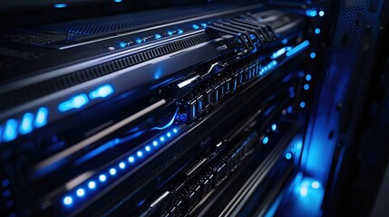Leinwandbilder - Sleek Dark Server Rack with Blue LED Lights High Tech Data Center Technology