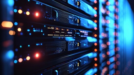 Aufkleber - Modern Data Center Servers Network Technology Blue Lights
