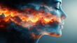 © Cumam - Inner Cosmos: A Surreal Portrait of a Woman with a Fiery Mountain Landscape within Her Face
