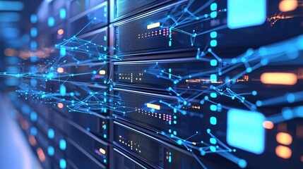 Poster - Digital Network Data Server Technology Blue Glow  Modern Infrastructure
