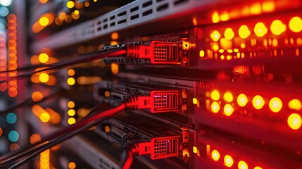 Poster - Server Room Technology Network Cables Data Center Red Lights