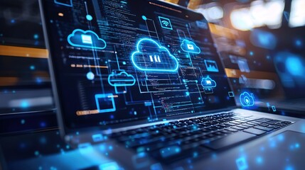 Aufkleber - Digital Cloud Computing Network Data Technology Innovation Laptop