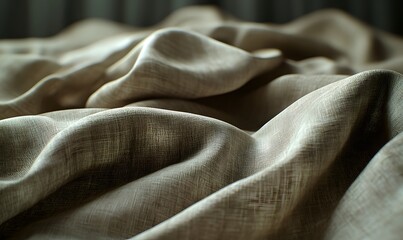 Wall Mural - Beige linen fabric texture, draped folds, indoor setting, soft lighting; website, brochure use