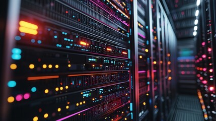 Vibrant Server Room Technology Network Data Center Infrastructure