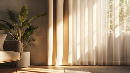 Wall Mural - Sunlit Interior: Tranquil Room with Bird of Paradise Plant