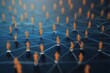 © piyawat - Small Orange Figures Connected in Futuristic Network on Dark Blue Background, Creating Depth and Technological Vibe