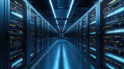 Modern Data Center Server Room Network Technology Infrastructure