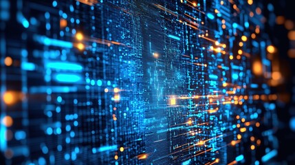 Abstract Digital Data Stream Blue Orange Technology Background