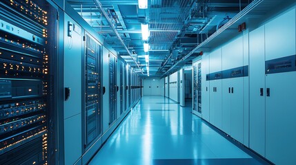 Modern Data Center Server Room Corridor Technology Infrastructure