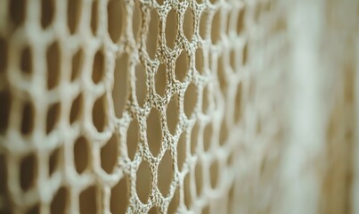 Close-up beige crochet fabric texture, intricate design, shallow depth of field, ideal for textile background