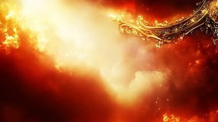 Wall Mural - Golden Ornate Frame Against Fiery Celestial Background