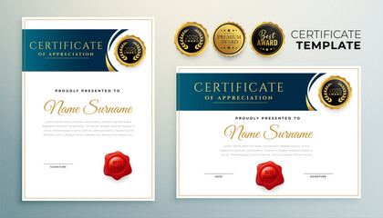 Sticker - set of appreciation document template with golden seal design
