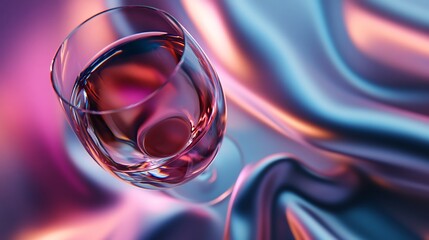 Wall Mural - Wine Glass on Iridescent Fabric: A Study in Color and Light