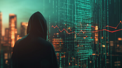Hacker are planning to hack and attack networks and cyber security , innovative Smart city and graphs with statistics to analyze business potential and predict future developments in company growth.