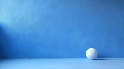 Fototapete - A simple white sphere rests against a smooth, blue background, creating a minimalist and serene aesthetic