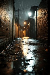 Wall Mural - Rainy Night Alleyway Cityscape Urban Scene