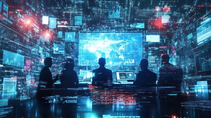 Global Network Team: Cybersecurity Experts Monitoring Data Streams