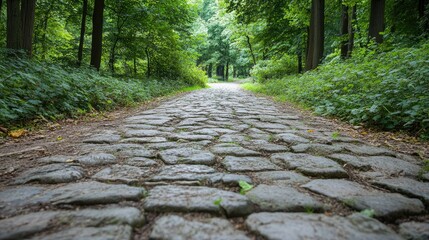 Wall Mural - Serene Pathway Through Lush Green Forest Landscape in Summer