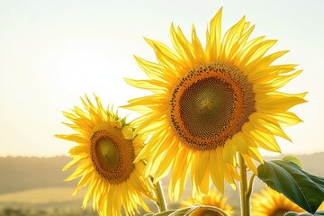 Wall Mural - Close-Up of Bright Sunflowers in a Sunlit Countryside Field