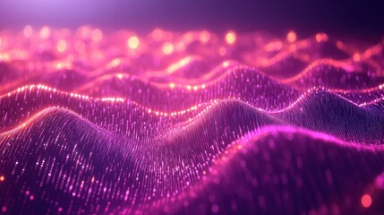 Abstract pink waves, glowing particles, bokeh background, digital art, website design