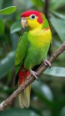 Wall Mural - Vibrant Parrot Perched in Lush Foliage - A Study of Tropical Wildlife in Natural Habitat