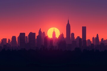 Wall Mural - City Skyline Silhouette at Sunset Over Buildings