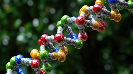 Colorful DNA strand, scientific research, bokeh background, genetic code illustration