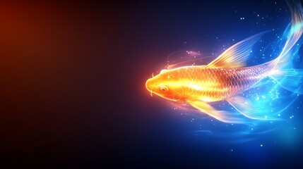 Wall Mural - luminous koi fish swimming in abstract aquatic scene