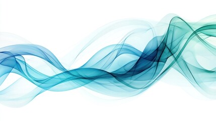 Abstract teal and blue wave design on white background.