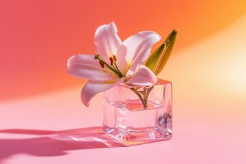 Wall Mural - Pink Lily Flower in a Glass Cube Vase