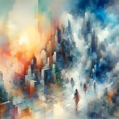 Wall Mural - A painting that starts as a watercolor and slowly evolves into a 3D digital model, shifting in style and form over time