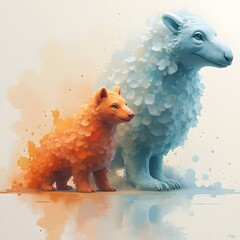 Wall Mural - A painting that starts as a watercolor and slowly evolves into a 3D digital model, shifting in style and form over time