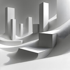 Wall Mural - A digital landscape of shifting geometric forms that begins as a pencil sketch and gradually transitions into digital rendering