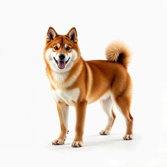 Wall Mural - Happy Shiba Inu Standing Confidently on White Background