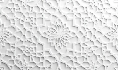 Poster - White intricate floral cutout pattern background.