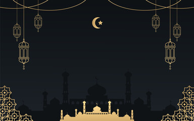 Wall Mural - Ramadan Kareem Background Vector Design with Mosque Silhouette and Starry Night