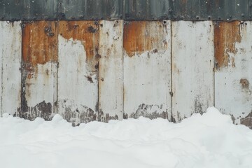 Aufkleber - Weathered wood and metal wall with snow.