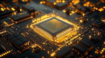 Aufkleber - Futuristic Glowing Microchip on Circuit Board Surface Technology : Generative AI