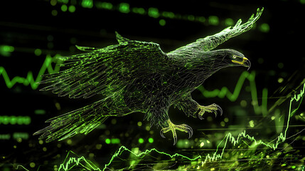 Wall Mural - Green Digital Eagle Soaring Above Financial Data