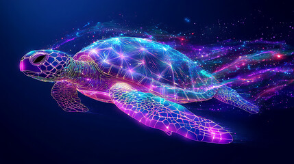 Wall Mural - Glowing Neon Sea Turtle in Cosmic Ocean