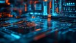 © The Little Hut - Futuristic Abstract Circuit Texture in Neon Blue and Orange Color Scheme : Generative AI