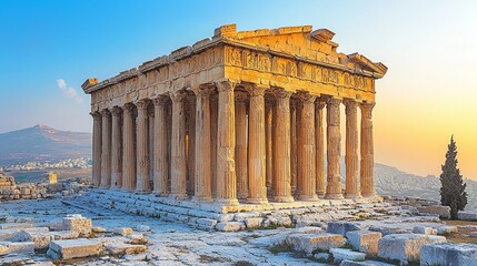 Wall Mural - Athens sunset, Hephaestus Temple, Acropolis ruins