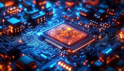 Aufkleber - Futuristic Artificial Intelligence Circuit Board Illuminated in Neon Lights : Generative AI
