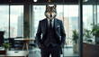 © Ruslan - wolf in a classic business suit stand with hands in pockets